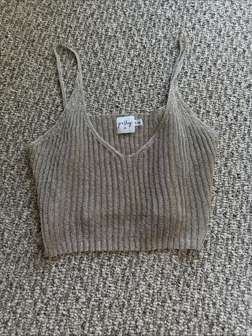 Polly Knit V-Neck Crop Cami in Taupe